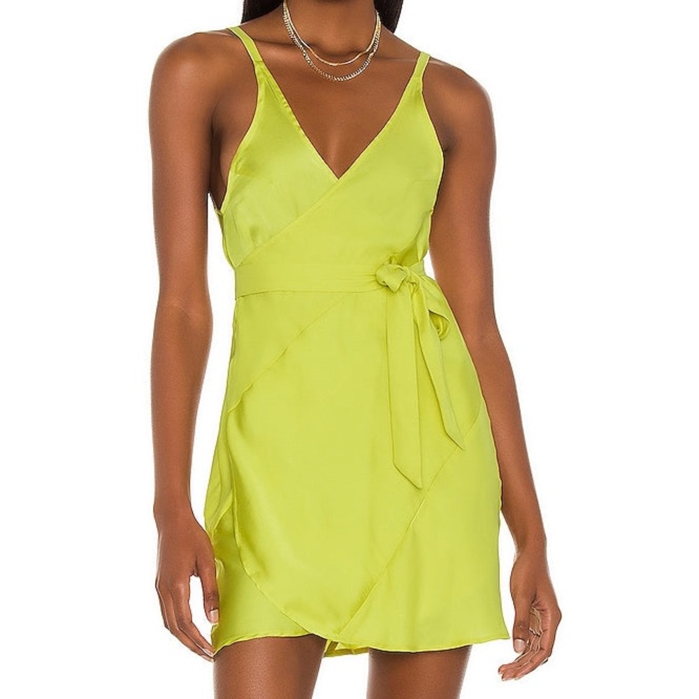 Intimately Free People chartreuse yellow green wrap slip satin dress